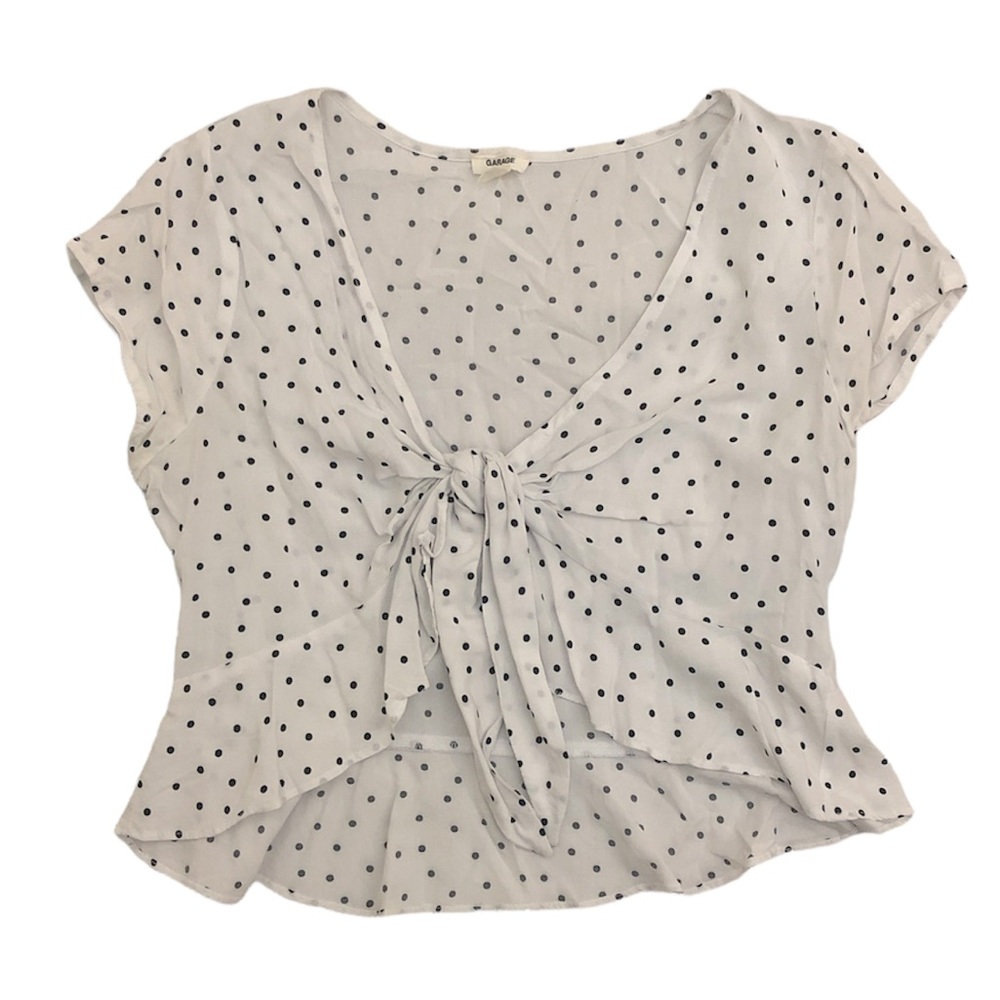 Garage tie front polka dot cropped blouse